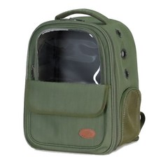 스페이스캣 반려동물 투명창 심플 백팩형 이동가방, 카키, 1개