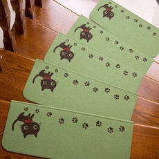 시온넷 미끄럼방지 논슬립 계단매트, 고양이 그린, 5개