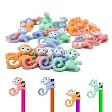 HILAZA 아동용 원숭이 연필 탑 지우개 32개 토퍼 벌크 귀여운 캡, HILAZA 아동용 원숭이 연필 탑 지우개 32개, 토