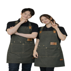 블루샤빈 길이조절 카페 바리스타 방수 앞치마, 1개, 카키