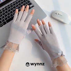 윈즈 여성 운전장갑 손가락 스마트폰 터치 레이스 반 장갑 gv-4401, 그레이43, 1개
