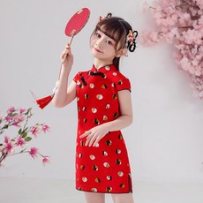 中國風女童印花旗袍 可愛小女生日常百搭洋裝