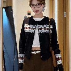 투니스 여성 배색 슬림핏 페어아일 크리스마스 니트 가디건