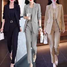 88까지 봄 여름 정장 세트 오피스룩 정장 자켓 + 와이드 팬츠 슬림핏 럭셔리 양복 투피스 작업복 심플 하객룩 셋업