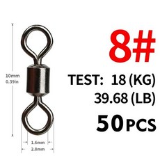 MEREDITH 낚시 스위블 솔리드 커넥터 볼 베어링 스냅 낚시 스위블 롤링 스테인리스 스틸 비즈 50 개/로트 크기, 01 빠른, [01] Size8 10mm 18kg