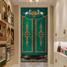 美式絨布門簾 復古裝飾隔斷簾 免打孔臥室家用遮擋半簾, 杜拜千禧綠色-一體式門簾,寬70-高90cm【送伸縮杆】
