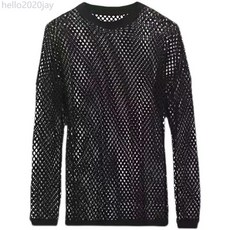 男士網眼長袖落肩透視t卹健身透氣網紗鏤空打底衫潮Men's T-Shirt