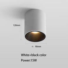 RGB조명 경관조명 스포트라이트조명 Led 스포트라이트 표면 장착 COB 라운드 Foco 5W 7W 12W 15W 천장 조명 110V220 거실 홈 실내, 12 White and black 15W, 02 4000K neutral light, 1개