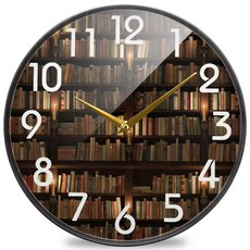 Naanle 축구장 축구공 원형 벽시계 30.5cm(12인치) 무소음 배터리 작동 쿼츠 아날로그 조용한 책상 시계 가정 사무실 학교용, 2-책장