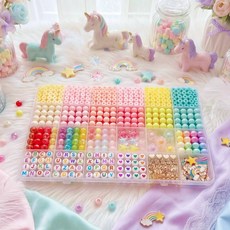 말랑베이비 알파벳 비즈 팔찌 만들기 DIY 공예 키트 대용량, 1박스, 유니콘