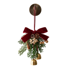 聖誕節裝飾品聖誕鈴鐺花環掛件，聖誕樹裝飾品，氛圍場景掛飾，聖誕掛飾門把裝飾品, 紅色蝴蝶結松枝鈴鐺掛件--37ｇ, 1個