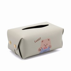 LINE FRIENDS 熊大皮革車載抽紙盒 內置彈簧設計 寬口取紙 扶手箱/座椅背/遮陽板適用, 1個, 無綁帶Lucky抹茶綠熊配彈簧託
