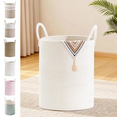 새로운 브라운 면 로프 바구니 담요 장난감 의류용 53L 우븐 보관 바구니 대형 세탁 바구니 어린이 고리버들 세탁통 손잡이가 달린 긴 세탁 바구니 아기 아기방 침실 욕