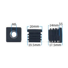 10 또는 5pcs M5 M6 M8 너트 구멍이있는 플라스틱 사각 파이프 플러그 블랭킹 엔드 인서트 캡 커버 가구 다리 피트 튜브, 20MM M8 5pcs
