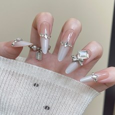 穿戴甲高級感春夏閃鑽蝴蝶手工美甲甲片辣妹穿戴式指甲片, 1個, BY2050紫鑽楚河:穿戴甲#30片/盒