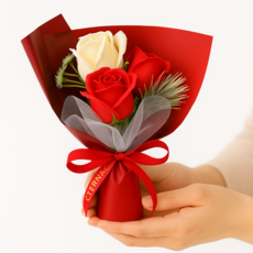유니팡 3색 장미 미니 비누 기념일 생일 선물 꽃다발, 1개, 레드