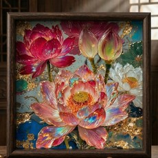 鎏金荷花木擺件 兩入裝 桌面裝飾畫 20x20cm, 鎏金荷花 20*20cm1個託盤