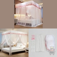 마켓보스 체크 커튼형 침대 모기장 150x200cm 핑크 커튼모기장