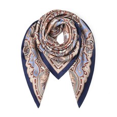 SHIROUYU 100% 멀베리 실크 스카프 109.2cm43인치 라지 스퀘어 숄 - 여성용 오버사이즈 머리띠 선물 포장 화이트-블루 141124, 브라운 커피