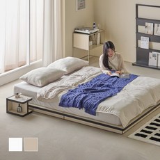 [무료설치배송+10만원 즉시할인] 그림의 선유 자작나무 엣지 저상형 깔판 매트리스 침대 프레임 S/SS/Q, 화이트+자작나무엣지_HD03013