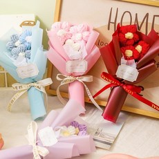 미니 니트 꽃다발 조화 생일 꽃선물 졸업식꽃다발 작은꽃다발 뜨개꽃, 1개, 레드