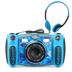 휴대용 카메라 빈티지 VTech 키디줌 듀오 5.0 디럭스 디지털 셀카 MP3 플레이어 헤드폰 포함 블루, Blue