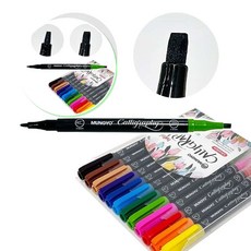 쌍문상회 12색 양면 엽서 켈리그라피 펜 팁 사각 손글씨 세트 캘리펜 캘리그라피 지그펜 트윈 수성펜 더블 40872EA, 본상품