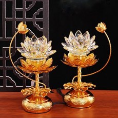 精選好物【一對】110V七彩水晶蓮花燈 佛燈 神明燈 荷花燈 LED燈 公媽燈 神桌燈 供燈 傢用 佛具用品 風水, 水晶蓮花小號一對 高21公分 七彩光