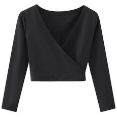 Deesorxin 발레 랩 탑 긴소매 댄스 크로스오버 스웨터 의상 발레리나 여아 여성용 블랙.