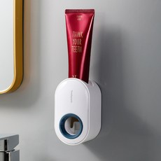 NORDIC AUTOM 自動擠牙膏器，壁掛式免打孔設計，定量擠壓方便衛生, 白+海洋藍:如圖所示