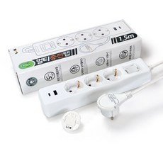 러그박스 3/5구 납작플러그 고속충전 USB C타입 고용량 3680W 멀티탭 1.5M/ 3M, 1개, 3구 화이트, 1.5m