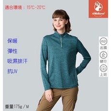 Wildland 荒野 女拉鍊保暖機能衣 吸濕排汗 抗UV 彈性 適合15-20°C