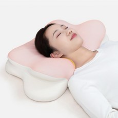 메모리폼 기능성 경추베개 긴잠 3D 메모리폼 경추베개 커버 포함 수면에 도움됨 냄새없음 목디스크 완화, 화이트+핑크, 1개