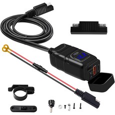 앙쿠에 모터사이클 USB 휴대폰 충전기 방수 SAE-USB 어댑터볼트미터 및 ONOFF 스위치 포함 듀얼 급속 충전 3.0 충전기 휴대폰 태블릿 GPS 등을 위한 모터사이클 액, Blue