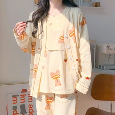 빅사이즈 산후복 봄가을 순면 산후 수유의 여름 얇은 산모 퇴원복 쓰리피스 임산부