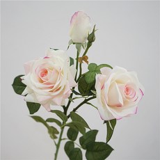 仿真花手感保濕玫瑰3頭芙蓉玫室內家居裝飾花藝假花仿真花永生花人造花乾燥花永不凋零拍照道具假花裝飾居家裝飾, 3頭芙蓉玫瑰-奶粉色, 1個