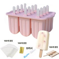 홈베이킹 도구 디저트 만들기 원형 몰드 베이킹 송편 실리콘 아이스크림 여름 간식 제조기, 1개, B 핑크 100개 나무 막대 브러시 100개