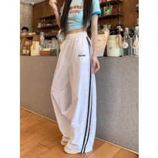 夏季美式寬鬆條紋速幹透氣長褲