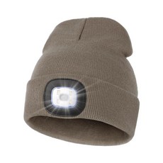 MELASA 유니 모자 USB 충전식 핸즈프리 헤드램프 LED 비니 남성 아빠 아버지 남편 겨울 선물 헤링본 238149, 라이트 브라운