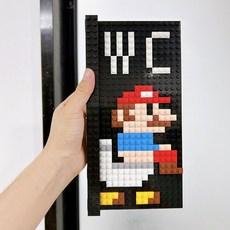 馬里奧積木廁所標識 DIY公主門牌 WC指示燈 免打孔入戶門, 1個, 超級瑪麗需自拼WC門牌--單面款