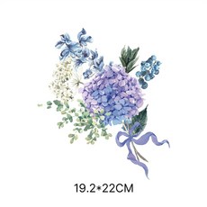 이로나 수채화 플라워 열전사 스티커 전사지 의류 가방 파우치 DIY, 1개, 퍼플 수국