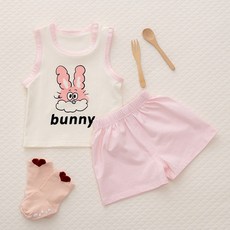 에뜨람 순면 아기 실내복 상하세트 민소매 여름 나시 아동 신생아 내의 상하복 백일 kc인증