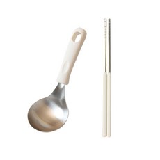 실리콘 스텐 서빙국자 + 젓가락, 1세트, 화이트
