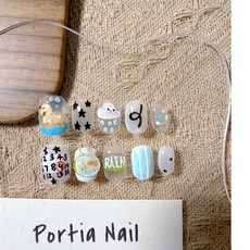 Portia Nail 純手工穿戴甲 可愛卡通手繪塗鴉立體豆豆甲, 1個, 夏日雨衣小狗（短方圓15mm,M