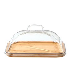 투명 사각 식품 트레이 뚜껑 간식 전시 베이커리 디저트 케이크 가정 식탁 먼지 방지, 대나무색-작은 직사각형 뚜껑