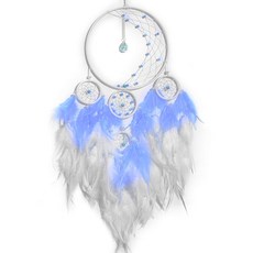 YRY 수제 오중 링 드림캐처 스카이블루 문 감성 인테리어 소품 (LED 미포함), white, blue