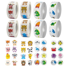 2000매 4롤세트 동물 바다 생물 원형 스티커, 2세트, 혼합(S6103) 2000매