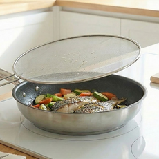 프라이팬 스텐 기름튐 방지 커버 생선 고기 구이 튀김 요리 덮개 33cm 후라이팬, 1개
