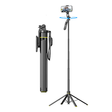 自拍桿三腳架 藍牙遙控 伸縮桿 多角度旋轉 輕巧便攜 手機支架, 黑色, 1個, TT18