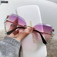 DFMEI 鑲鑽墨鏡 無框水晶切邊太陽鏡